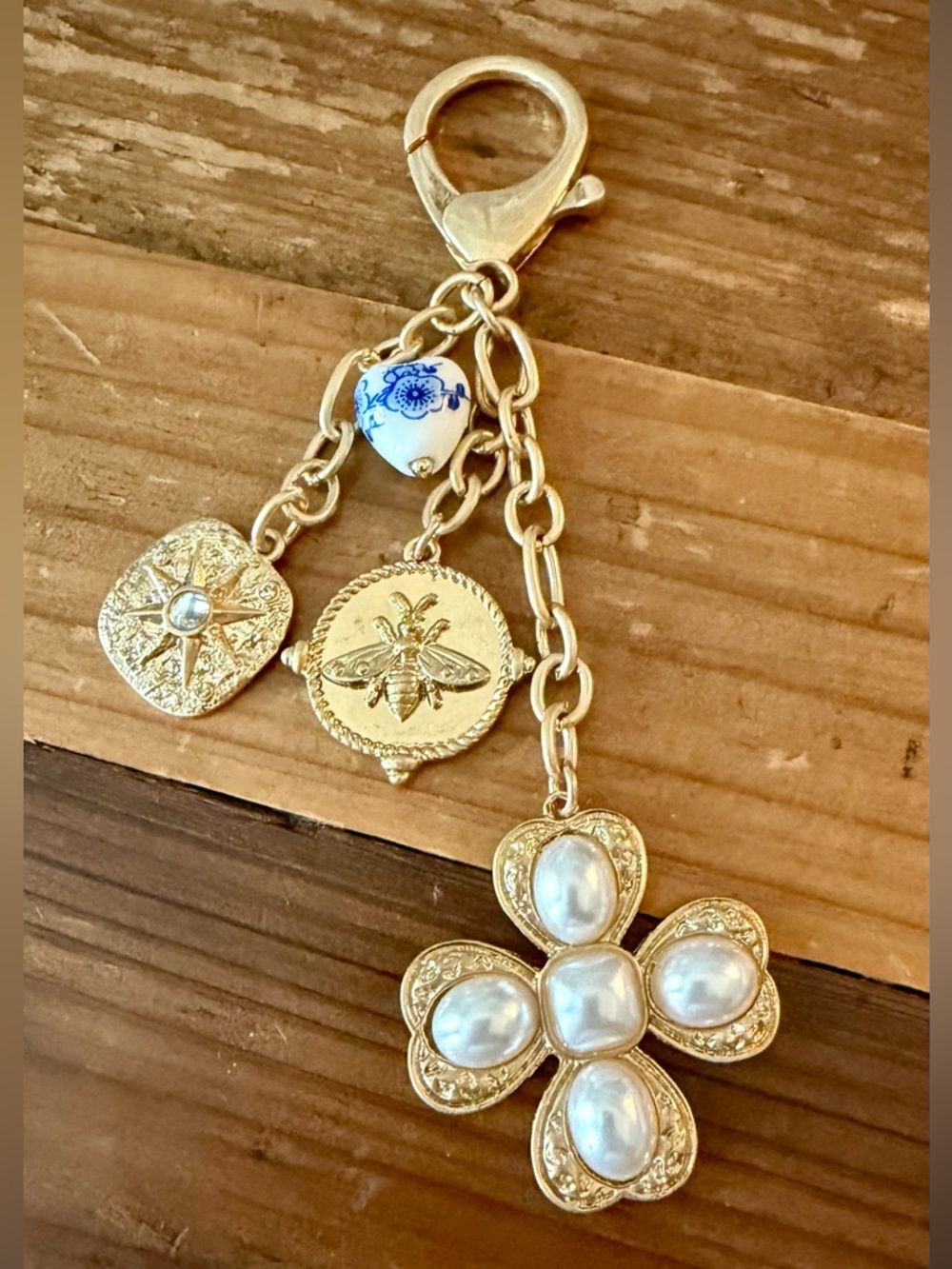 Bag Charm Multi shaped metal charm pearl